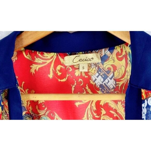 Kimona Blouse Jacket by Cecico Front Button Boho Light Weight Batik Longer Back - Picture 5 of 12